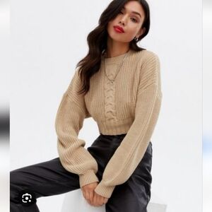 Na-kd Cropped Cable Knit Sweater